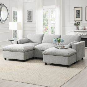 [VIDEO]86.5'' Chenille Modular Sectional Sofa with Storage Pockets, 5 Seat U Shaped Couch Set with Pillows,Free Combination