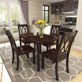 TOPMAX 5-Piece Dining Table Set Home Kitchen Table and Chairs Wood Dining Set, Espresso+Black