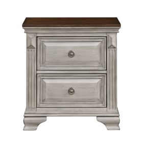 Traditional Two-Tone Bedroom Furniture 1pc Nightstand of 2x Drawers Gray and Brown Top Elegant Look Wooden Nightstand