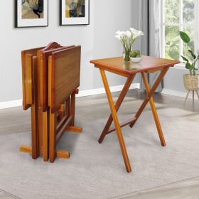 Folding Trays with Storage Rack,Snack Table - Set of 4,honey