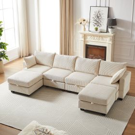 113.5'' Modular Sectiona Corduroy Sofa, Sectional Couches for Living Room U Shaped Sectional Couch with Storage Ottoman