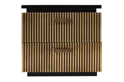 Modern Style 2-Drawer Nightstand Made With Mango Wood and Finished with Brass Metal