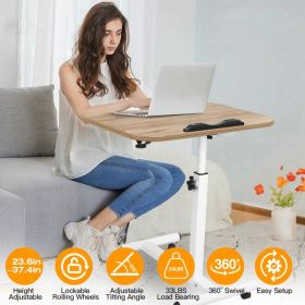 Mobile Standing Desk, Height Adjustable Rolling Laptop Table, 90 Tiltable Overbed Bedside Table, Portable Computer Cart with Wheels