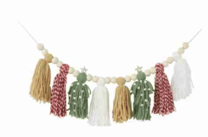 Tassel Garland Banner With Wood Beads - Christmas Home Decor Wall Hanging, Boho Wall Decor for Holiday Party Room Birthday