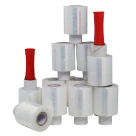 12pcs Polyethylene 4in*800ft Stretch Wrap, Clear, Includes Two Red Handles