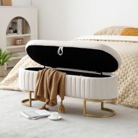 Storage Bench Bedroom Bench, Velvet Oval Upholstered End of Bed Bench with Golden Metal Legs,50"Modern Storage Ottoman Bench for Bedroom, Living