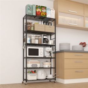 FCH six-layer segmented with 2'' rubber wheels M8 adjustable feet 1 side cone hook Freely adjustable layer spacing display stand iron 90*40*185cm