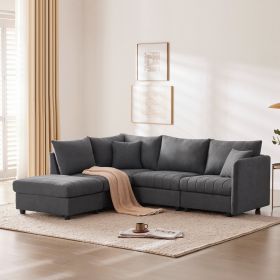 89*79" Modern Modular Sectional Sofa with Deep Seat,Vertical Stripes,5 Seat Corner Couch with Movable Ottoman,Throw Pillows (Color: as Pic)