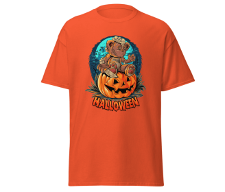 Halloween pumpkinhead teddy bear blackt-shirt merchyprint, size M (Color: Orange, size: L)