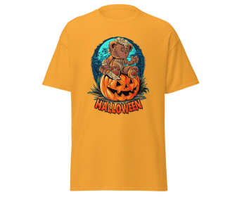 Halloween pumpkinhead teddy bear blackt-shirt merchyprint, size M (Color: Yellow, size: XL)