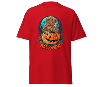 Halloween pumpkinhead teddy bear blackt-shirt merchyprint, size M (Color: Red, size: XL)
