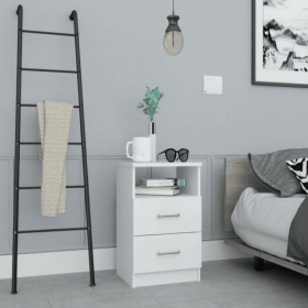 Nightstand Olienza, Two Drawers, One Shelf, White Finish (Color: White)