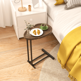 C-Shaped Side Table, C Table End Table for Sofa and Bedside, Couch Side Tables, Wood C-Shaped End Table with Metal Frame Slide for Bedroom Living (Color: Brown, Material: MDF+Metal)