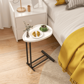 C-Shaped Side Table, C Table End Table for Sofa and Bedside, Couch Side Tables, Wood C-Shaped End Table with Metal Frame Slide for Bedroom Living (Color: White, Material: MDF+Metal)