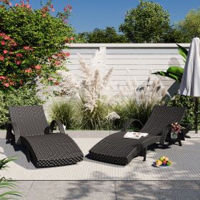80'' Outdoor Wicker Chaise Lounge Chairs Set of 2 (Color: Black, Material: Wicker)