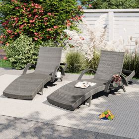 80'' Outdoor Wicker Chaise Lounge Chairs Set of 2 (Color: Grey, Material: Wicker)